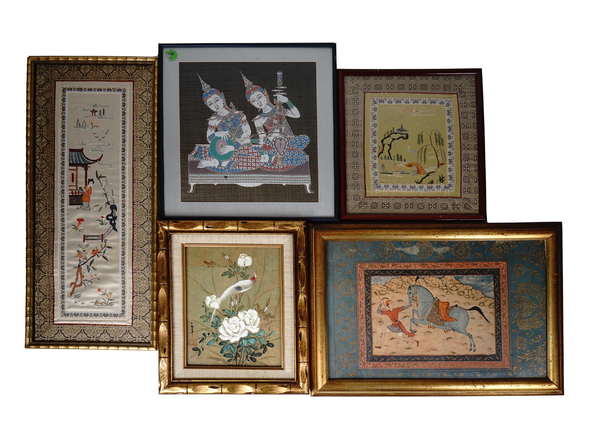 FRAMED ORIENTAL DECORATIVE PRINTS AND EMBROIDERY PIC-0